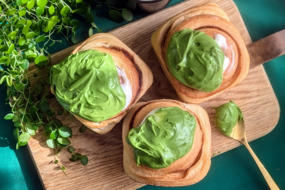 Matcha Cinnamon Rolls with Cream Cheese Frosting